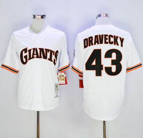 Mitchell and Ness Giants #43 Dave Dravecky Stitched White Throwback MLB Jersey - Click Image to Close